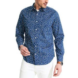 NAUTICA Men's Classic-Fit Geometric Fish-Print Shirt Dark Blue Size M